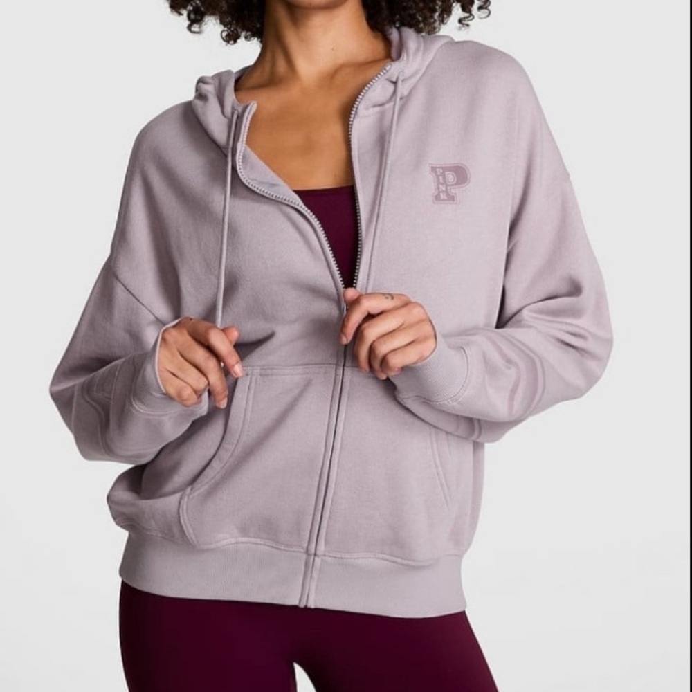 PINK Victoria's Secret Full-zip Ivy Fleece Hoodie - Violet Ashes - Medium